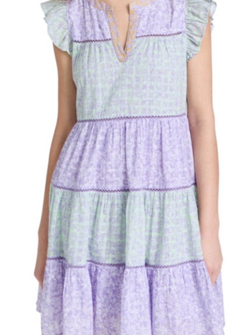 Roller Rabbit Ismay Pippa Lavender Mint Floral Tiered Mini Dress size Small